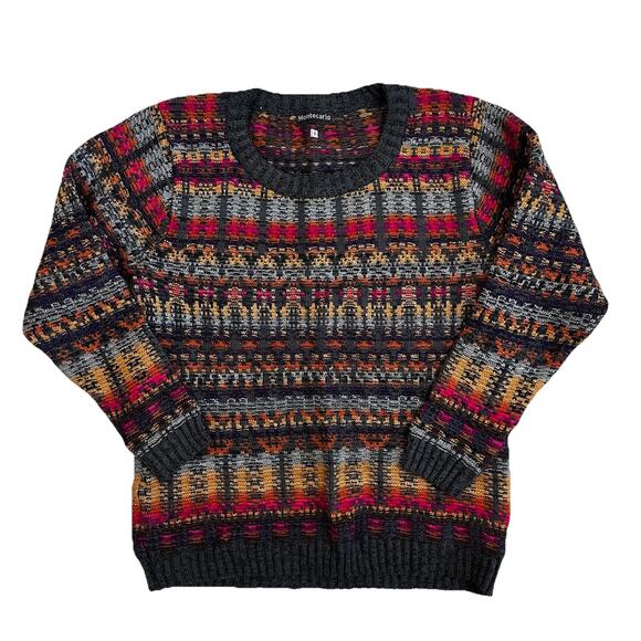 VTG Sweater Womens 1/Small Grandmacore Heavy Chunky Wool Blend Boho Y2K Fall - Picture 1 of 9